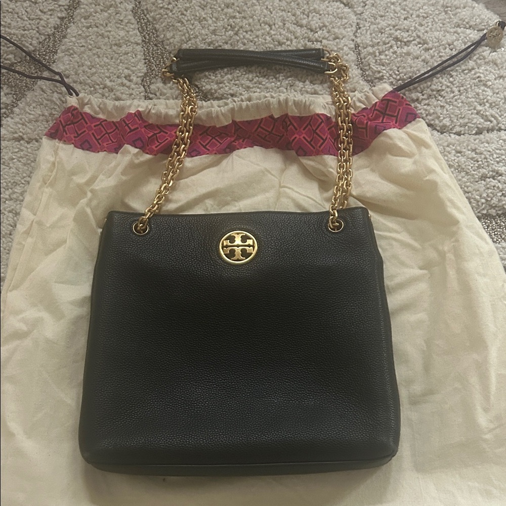 Tory Burch Black Shoulder Bag with Gold Accents-Like New
